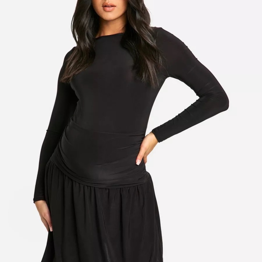 ⚡️SALE NWT Boohoo Maternity Elegant Black Long Sleeve Dress Sz 12 L/XL